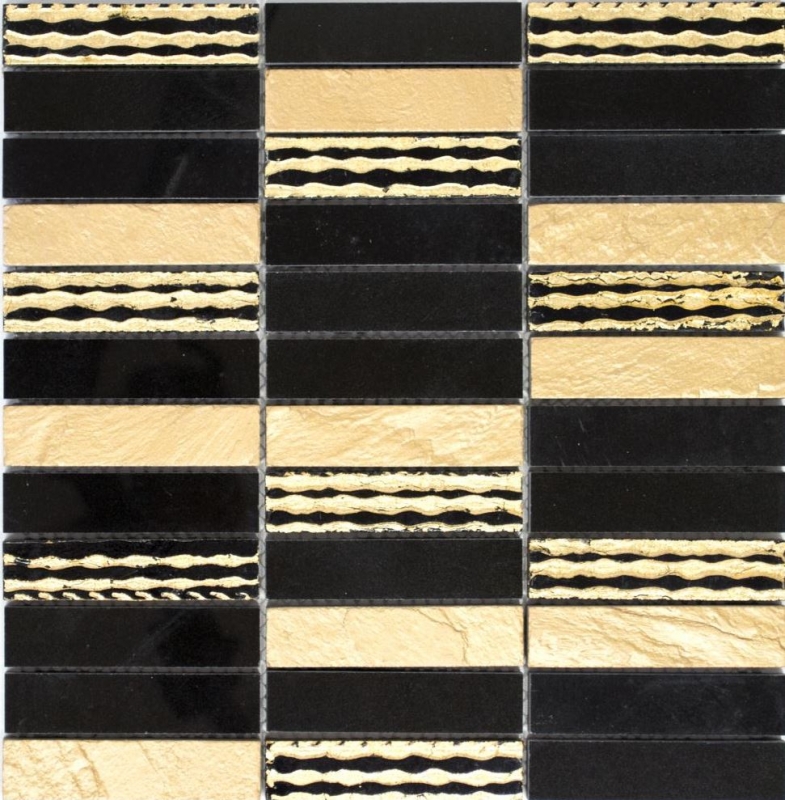 Mosaïque Marbre Pierre naturelle Pierre rectangulaire Carving or noir MOS40-STN79_f