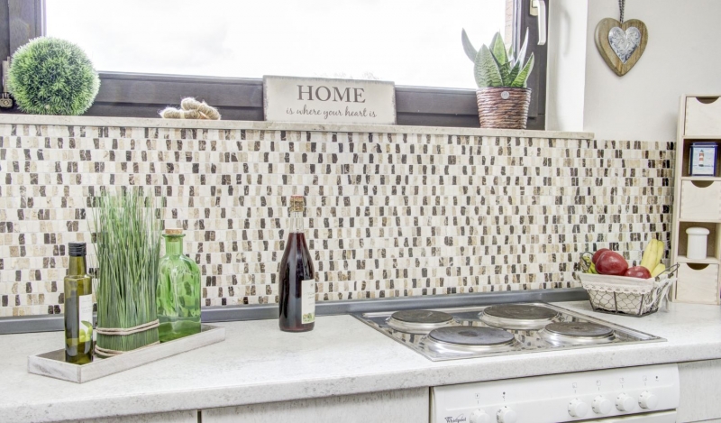 Mosaïque Marbre Pierre naturelle Bâtons beige Carpet Crema Marfil Dark Emperador honed MOSSopo-M10-VH21_f
