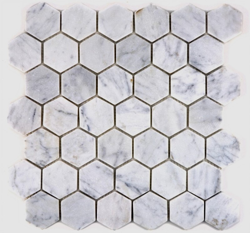 Mosaïque Marbre Pierre naturelle Hexagone Marbre blanc aspect Carrare MOS44-0103_f