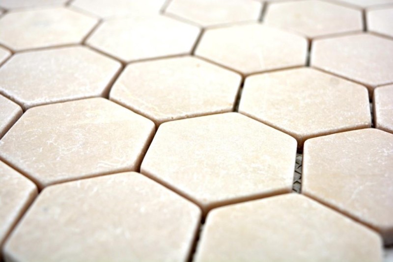 Mosaïque Marbre Pierre naturelle beige Hexagon Marbre Botticino Anticato MOS42-1212_f