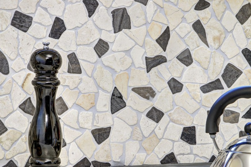 Mosaïque Marbre Pierre naturelle beige noir Bruch Ciot BianconeJava MOS44-30-110_f