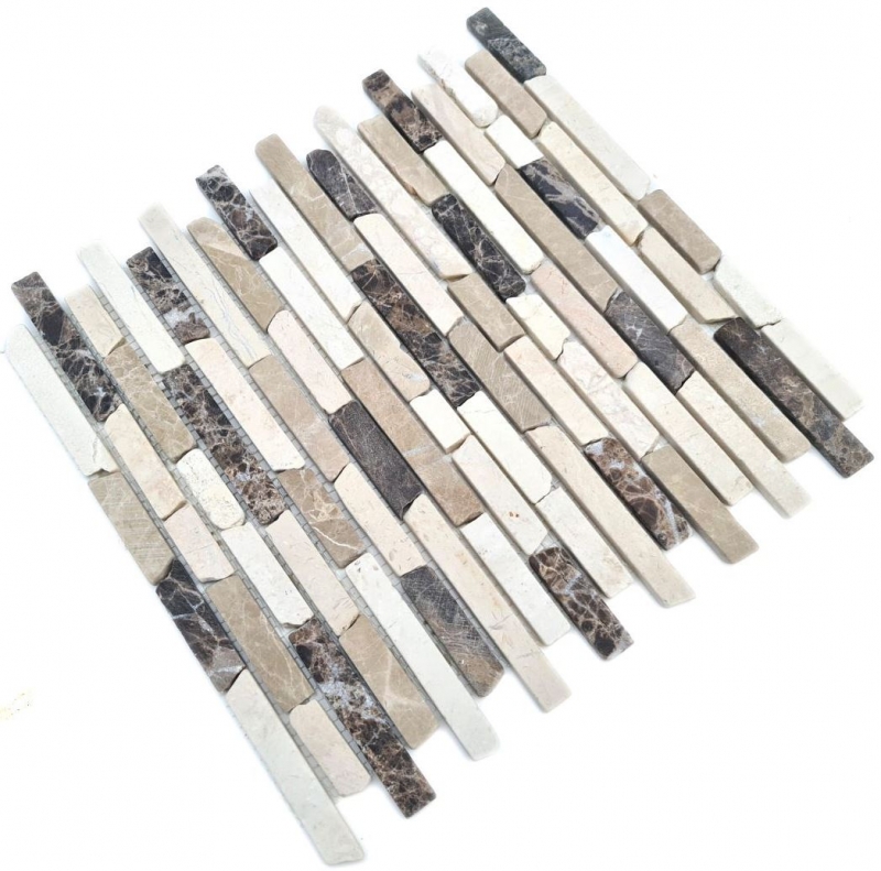 Mosaïque Marbre Pierre naturelle beige brun Brick Castanao Biancone MOS40-0195_f