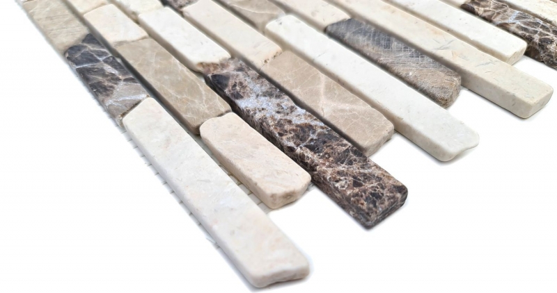 Mosaïque Marbre Pierre naturelle beige brun Brick Castanao Biancone MOS40-0195_f