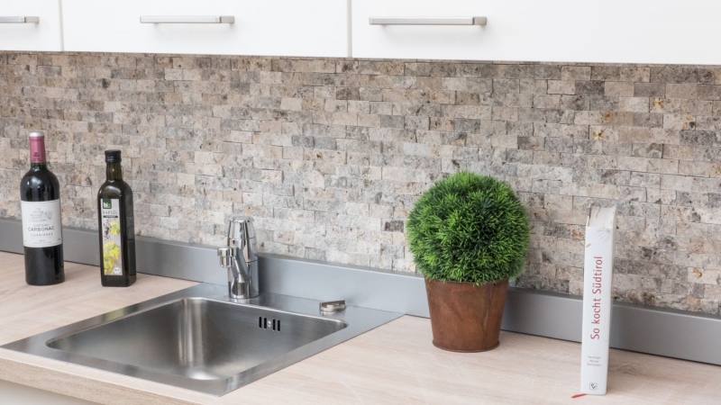 Mosaïque mur de pierre travertin pierre naturelle gris blanc Brick Splitface argent travertin 3D MOS43-47248_f