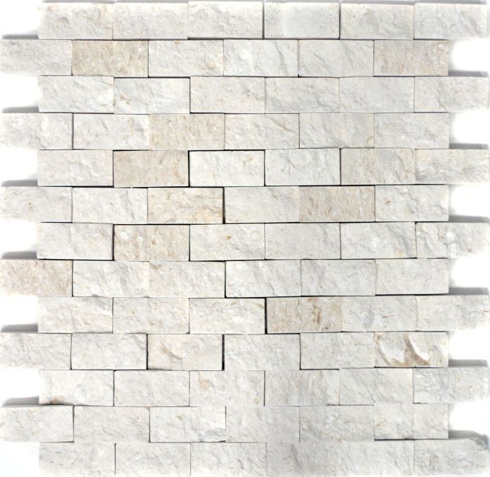 Mosaïque Carreau calcaire Pierre naturelle blanche Brick Splitface Colonial Limestone 3D MOS29-49248_f