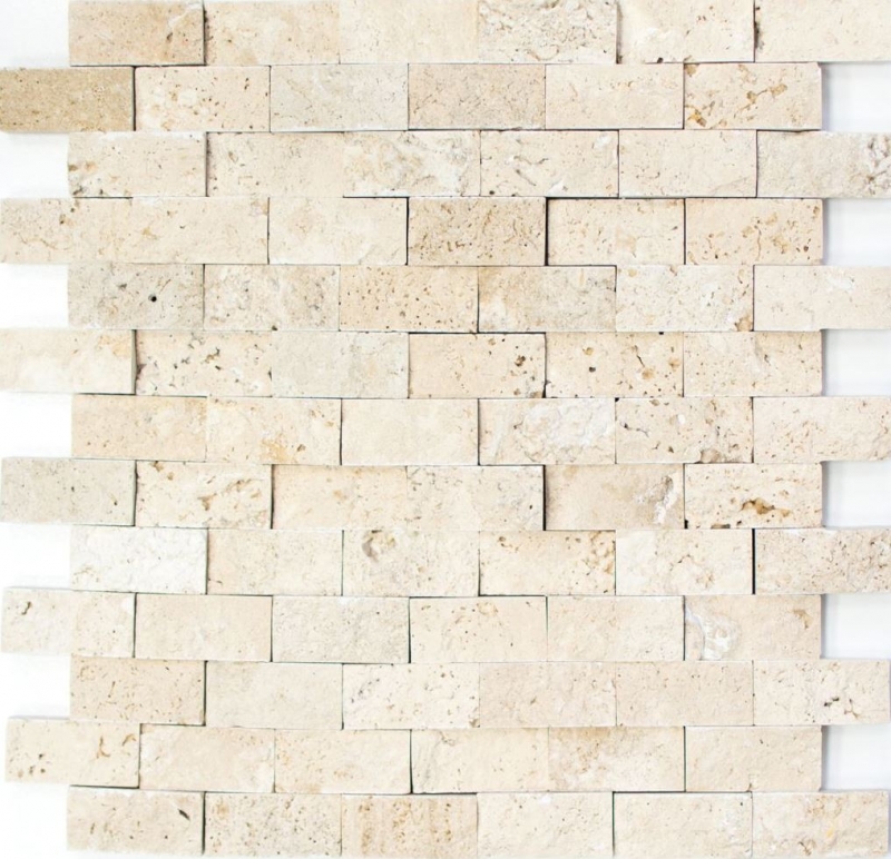 Mosaïque Carreau travertin Pierre naturelle beige Brick Splitface Chiaro Travertin 3D MOS43-46248_f