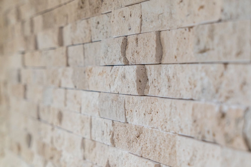Mosaïque Carreau travertin Pierre naturelle beige Brick Splitface Chiaro Travertin 3D MOS43-46248_f
