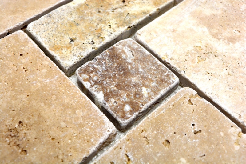 Mosaïque Carreau Travertin Pierre naturelle beige marron Mini Pattern Travertin MOS43-1204_f