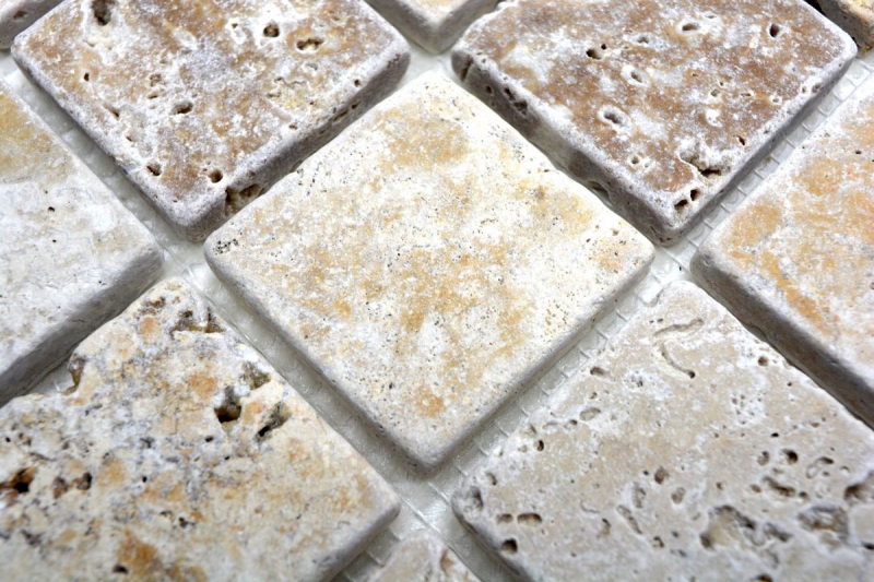 Mosaïque Carreau travertin pierre naturelle beige marron travertin tumbled MOS43-46685_f