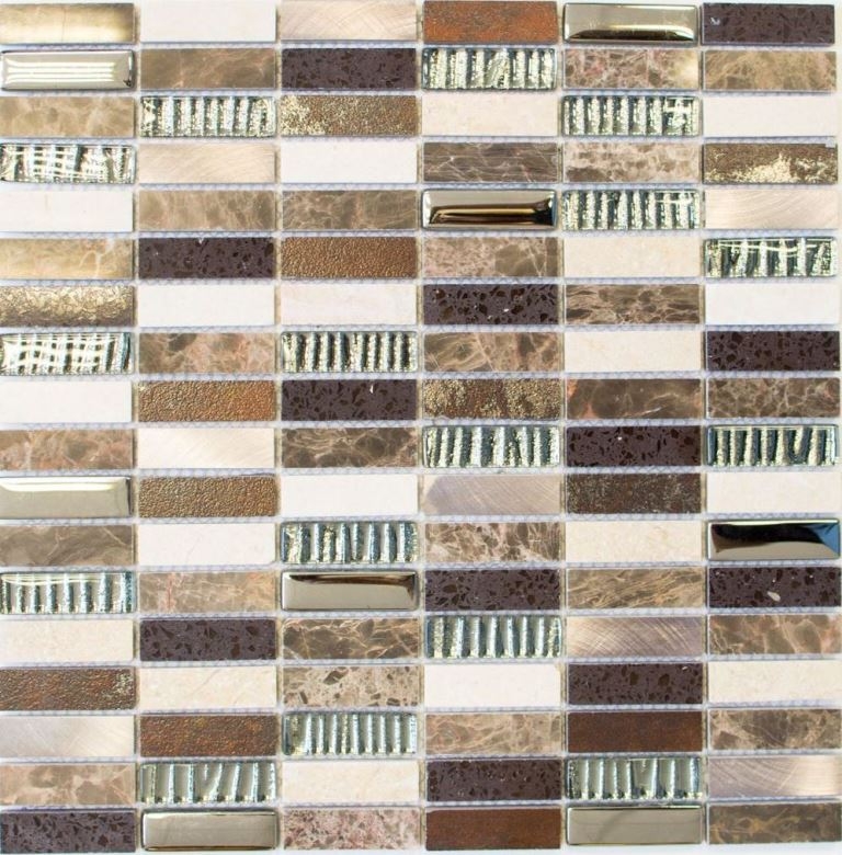 Carreau de mosaïque Translucide Composite Aluminium beige marron argent noir Rectangle Mosaïque de verre Crystal Artificial Stein Alu EP beige marron MOS87-SM48_f