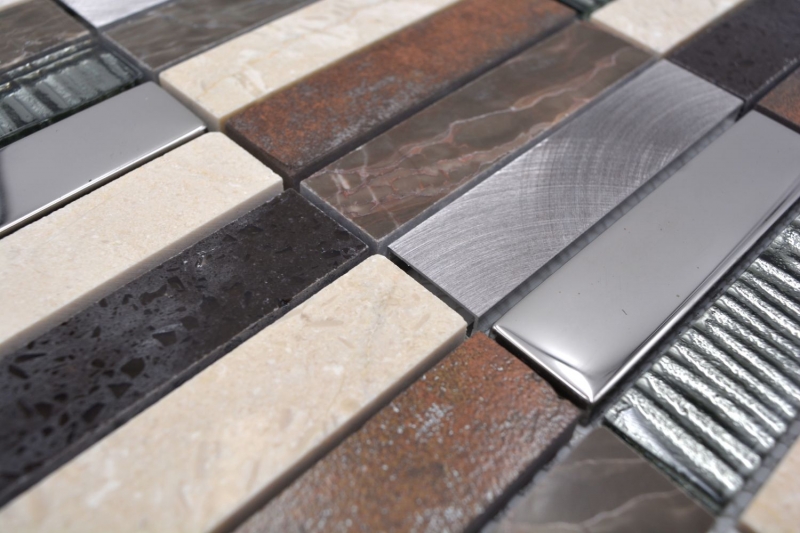 Carreau de mosaïque Translucide Composite Aluminium beige marron argent noir Rectangle Mosaïque de verre Crystal Artificial Stein Alu EP beige marron MOS87-48X_f