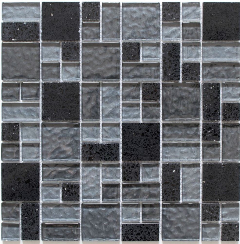 Carreau de mosaïque Translucide Composite noir Combinaison de mosaïque de verre Crystal Artificial noir MOS88-K989_f