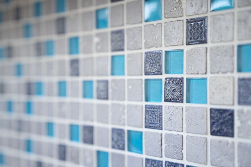 Carreau de mosaïque Translucide bleu gris Mosaïque de verre Crystal Resin bleu gris MOS82-0402_f