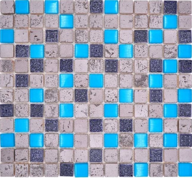 Carreau de mosaïque Translucide bleu gris Mosaïque de verre Crystal Resin bleu gris MOS82-0402_f