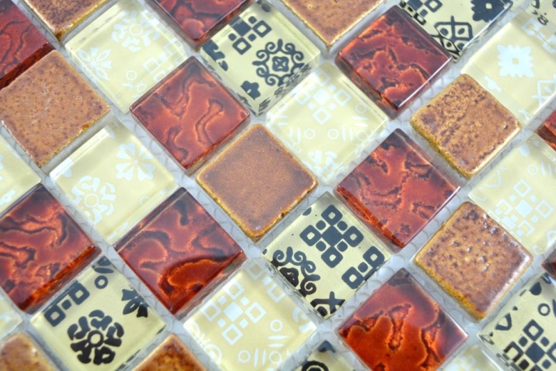 Carreau de mosaïque Translucide beige rouge Mosaïque de verre Crystal Resin optique beige rouge MOS83-CMCB25_f