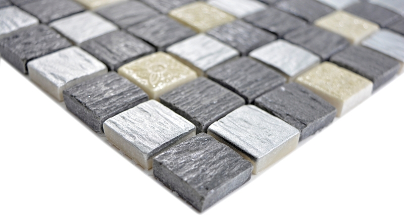 Carreau de mosaïque Translucide gris noir Mosaïque de verre Crystal Resin gris noir argenté MOS83-0226_f