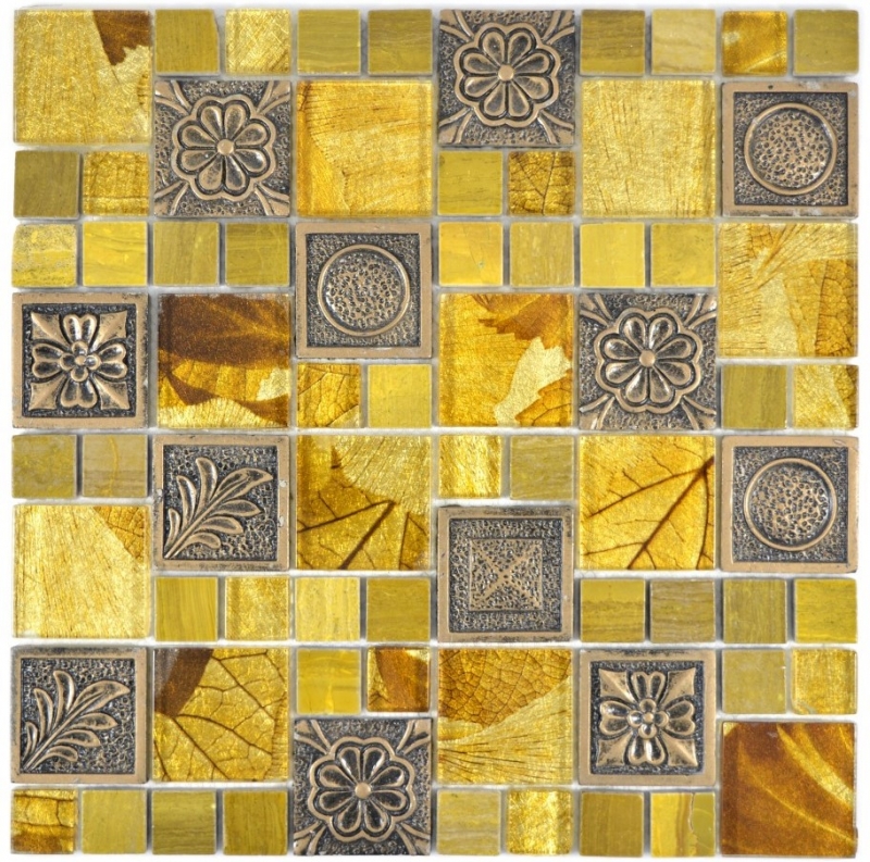 Carreau de mosaïque Or translucide Combinaison de mosaïque de verre Crystal Resin gold Ornament MOS88-0790_f