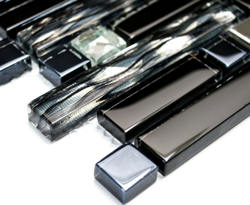 Carreaux de mosaïque Acier inoxydable noir composite Mosaïque de verre Acier MOS86-0302_f
