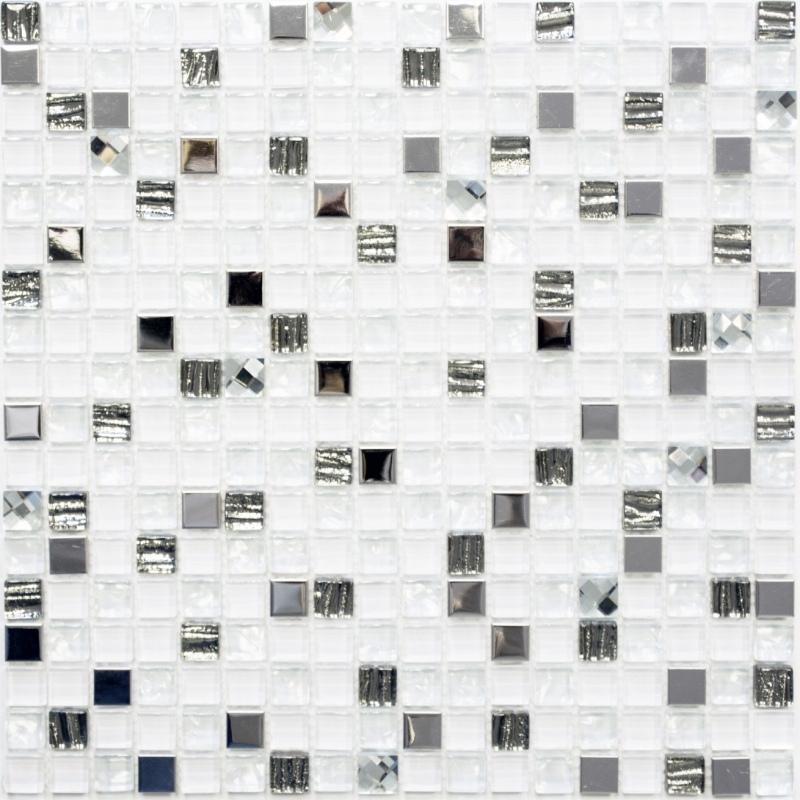 Carreau de mosaïque Translucide acier inoxydable blanc Mosaïque de verre Crystal acier blanc verre MOS92-0107_f