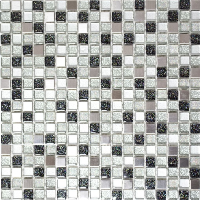 Carreau de mosaïque Translucide acier inoxydable argent noir Mosaïque de verre Crystal acier argent noir MOS92-0207_f