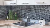 Carreau de mosaïque fond de cuisine translucide gris foncé noir Mosaïque de verre Crystal pierre relief gris foncé noir MOS83-HQ19_f