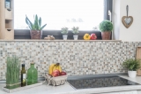 Carreau de mosaïque fond de cuisine or translucide beige Mosaïque de verre Crystal pierre or beige structure MOS83-CR27_f