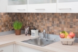 Carreaux de mosaïque fond de cuisine autocollant aluminium brun métal imitation bois foncé MOS200-2122_f