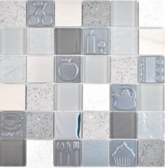Carré Crystal/Artificial/Pierre/Acier mix Relief grey Carreau de mosaïque murale Carrelage cuisine salle de bain MOS88-0217_f
