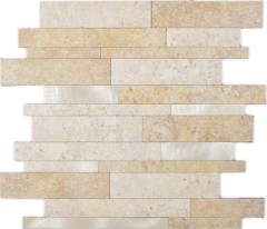 Vinyle composite aspect pierre Limestone brown/or Mosaïque murale Carrelage cuisine salle de bain MOS200-36LBG_f