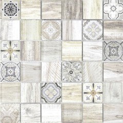 Mosaïque de verre mix crème marron Carreau de mosaïque murale Carrelage cuisine aspect bois salle de bain MOS160-w100_f