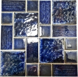 Carreau de mosaïque Céramique Vintage Rétro bleu cobalt brillant salle de bains douche mur cuisine - MOS13-KAS2