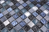Échantillon manuel Carreau de mosaïque verre pierre naturelle pierre acier mix bleu gris cuisine mur salle de bain MOS92-670_m