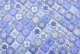 Motif manuel Carreau de mosaïque de verre Combi Retro Biscuit bleu Carrelage salle de bain MOS78-RB33_m