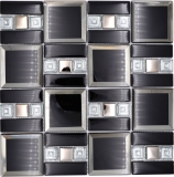 Mosaïque de verre Carreau de mosaïque noir argenté brillant mur cuisine salle de bain douche MOS88-SQ78