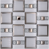 Mosaïque de verre Carreau de mosaïque blanc argenté brillant mur cuisine salle de bain douche MOS88-SQ98