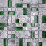 Pierre naturelle mosaïque de verre gris avec vert brillant mur sol cuisine salle de bain douche - MOS88-0405_f