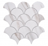 Mosaïque céramique éventail Calacatta écailles de poisson blanc gris-brun mat MOS13-FS112