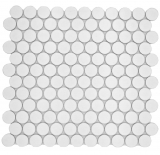 Carreau de mosaïque céramique Bouton Loop Penny rond uni blanc mat MOS10-0111GR