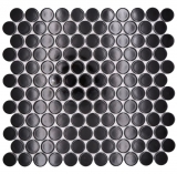 Mosaïque céramique Bouton Loop Penny rond uni noir brillant MOS10-0300GR