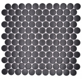Carreau de mosaïque céramique Bouton Loop Penny rond uni noir mat MOS10-0311GR