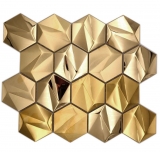 Acier inoxydable Hexagon Mosaic Carreaux 3D Acier or brillant/mat MOS128-GO