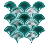 Mosaïque céramique vert foncé brillant aspect éventail Carreau de cuisine Miroir de salle de bain Paroi de douche MOS13-FS5_f