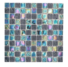 Carreau de mosaïque Mosaïque de verre iridium bleu noir brillant Carreau de mosaïque Mur de cuisine Miroir de salle de bain Mur de douche MOS65-S65_f