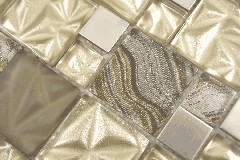Échantillon manuel Multi Mosaïque de verre Acier Carreaux de mosaïque mix beige brun brillant MOS88-1207_m