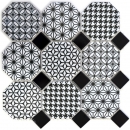 Octogonal octogonal Carreau de mosaïque Céramique MISTO blanc brillant noir Mur de mosaïque Fond de cuisine MOSOcta-0301