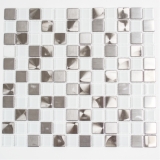 Mosaïque Carreaux Acier inoxydable Mosaïque de verre Acier blanc argent Plaque de mosaïque MOS129-0104