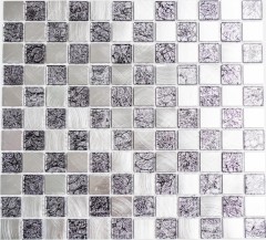 Mosaïque Carreau aluminium Mosaïque de verre damier noir anthracite argenté MOS49-0302