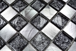 Échantillon manuel de mosaïque Aluminium Translucide Mosaïque de verre Crystal Alu damier noir argenté MOS49-0302_8mm_m