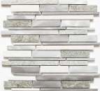 Mosaïque Carreau Quartzite Pierre naturelle Aluminium argent gris beige clair composé de bâtonnets Carreau mural - MOS49-XSA535