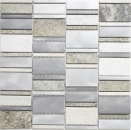 Mosaïque dosseret quartzite pierre naturelle aluminium argent gris beige clair rectangle MOS49-505_f